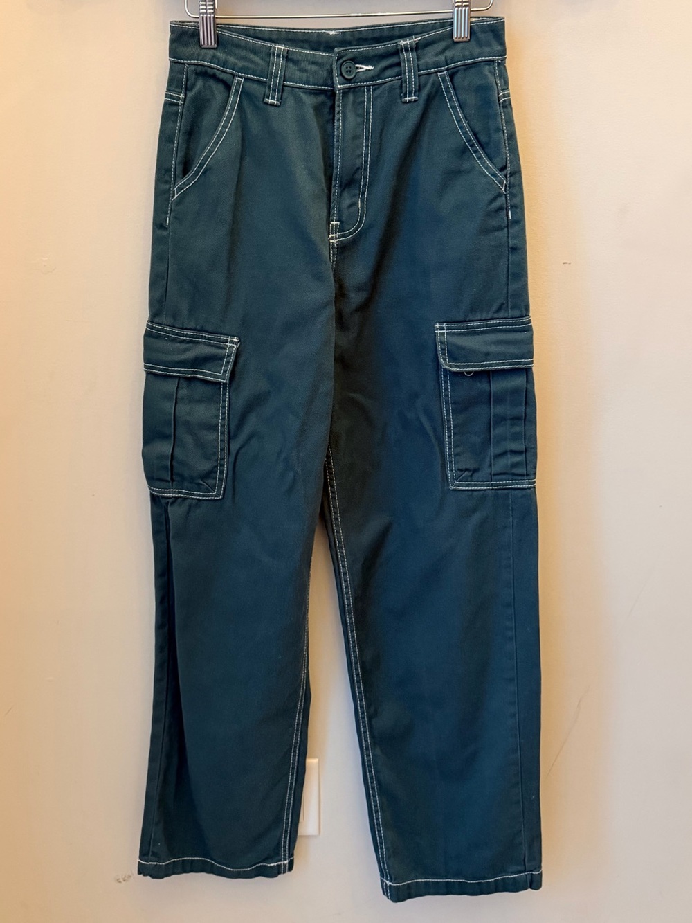 H&M Divided Green Cargo Pants Contrast Stitch Y2K Size 0 Utility Streetwear